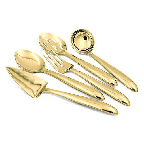S5 Hostess Set Hollow Hndl Gld PVD Fork Sld Spoon Slo Spoon Pie Server